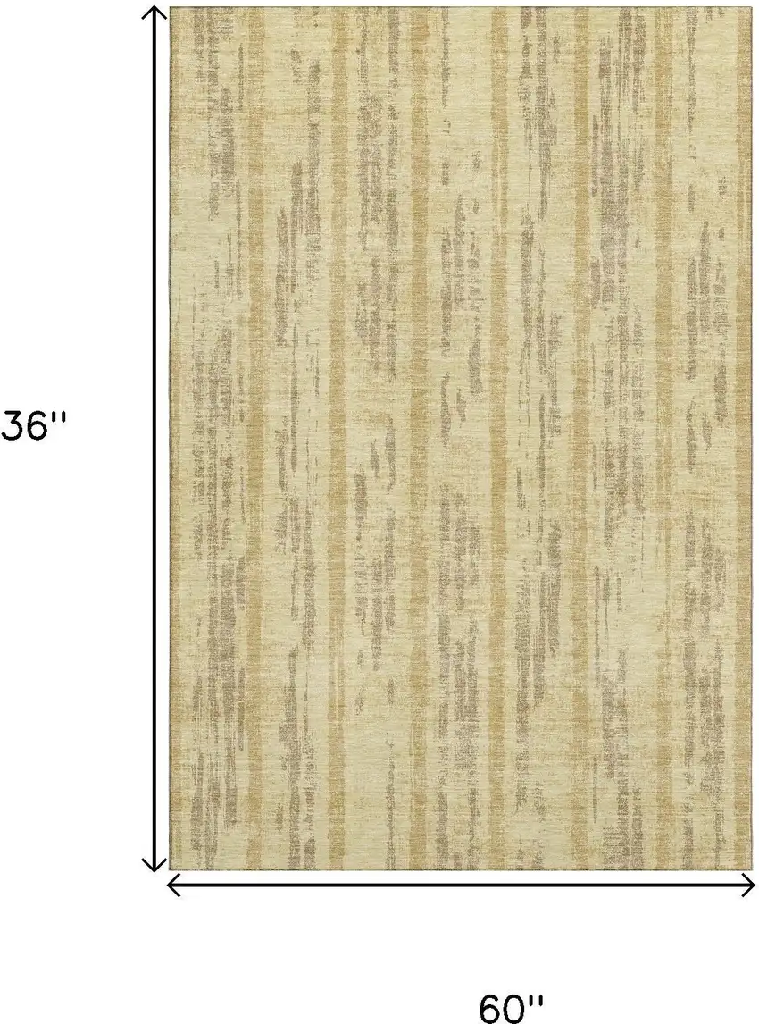 Gold And Beige Striped Washable Area Rug With UV Protection Photo 3
