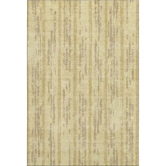 Gold And Beige Striped Washable Area Rug With UV Protection Photo 3