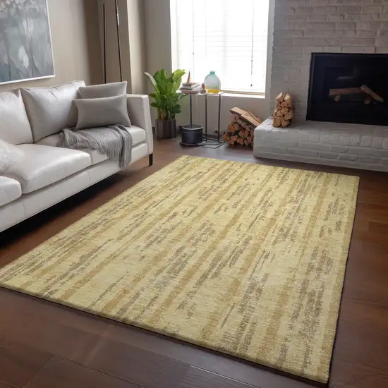 Gold And Beige Striped Washable Area Rug With UV Protection Photo 1