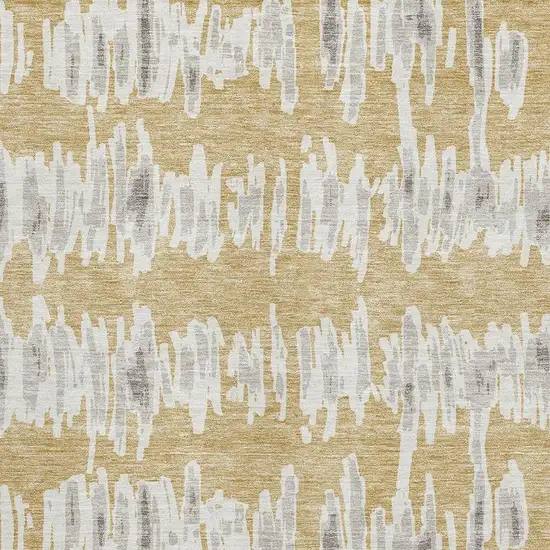 Gold And Beige Striped Washable Area Rug With UV Protection Photo 3