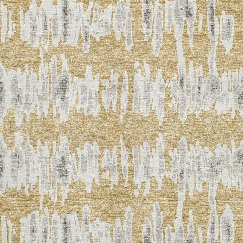 Gold And Beige Striped Washable Area Rug With UV Protection Photo 3
