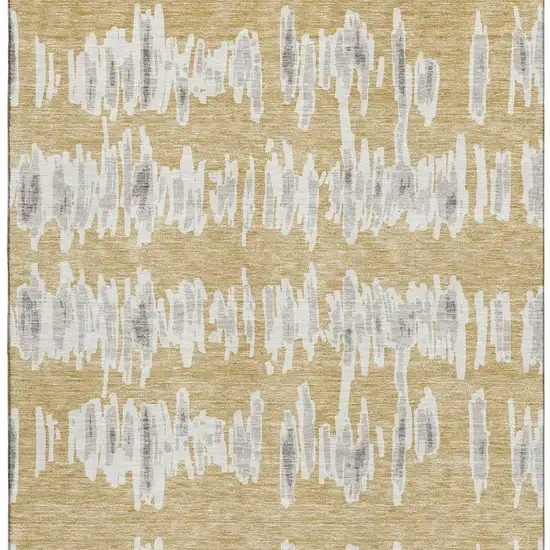 Gold And Beige Striped Washable Area Rug With UV Protection Photo 4