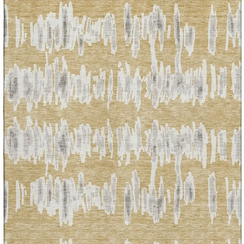Gold And Beige Striped Washable Area Rug With UV Protection Photo 4