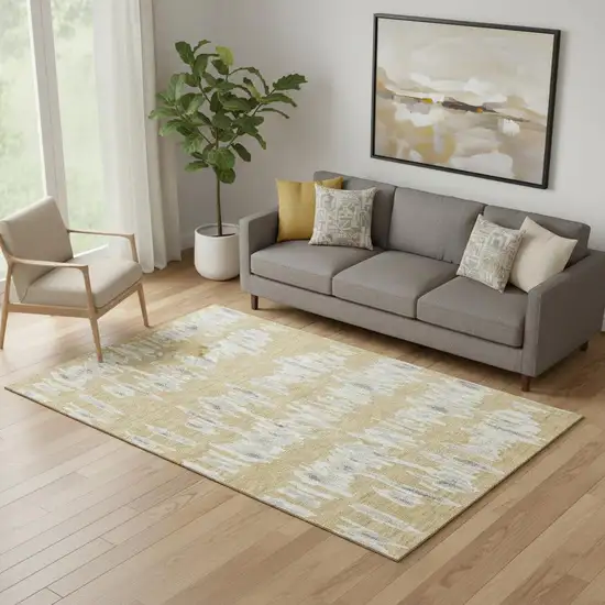 Gold And Beige Striped Washable Area Rug With UV Protection Photo 1