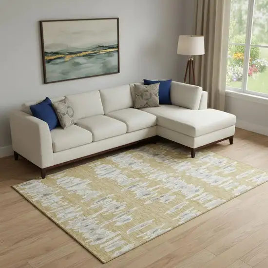 Gold And Beige Striped Washable Area Rug With UV Protection Photo 1