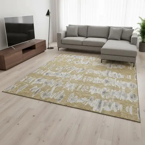 Gold And Beige Striped Washable Area Rug With UV Protection Photo 2