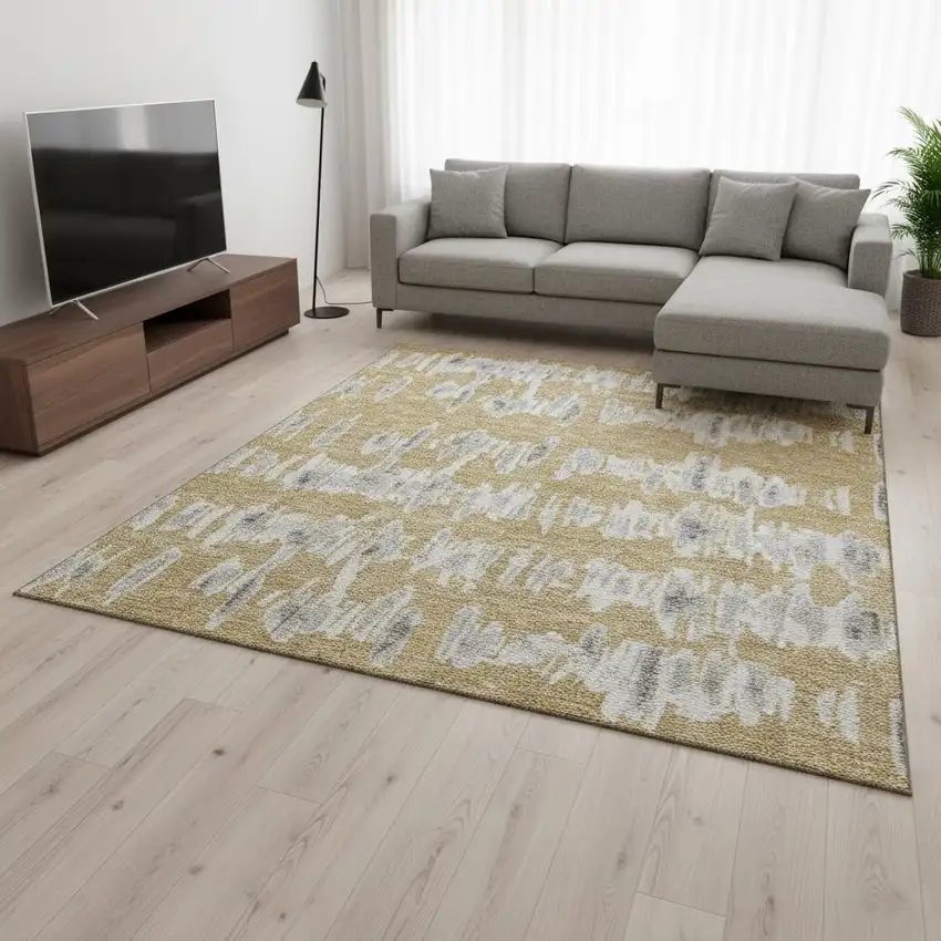 Gold And Beige Striped Washable Area Rug With UV Protection Photo 2