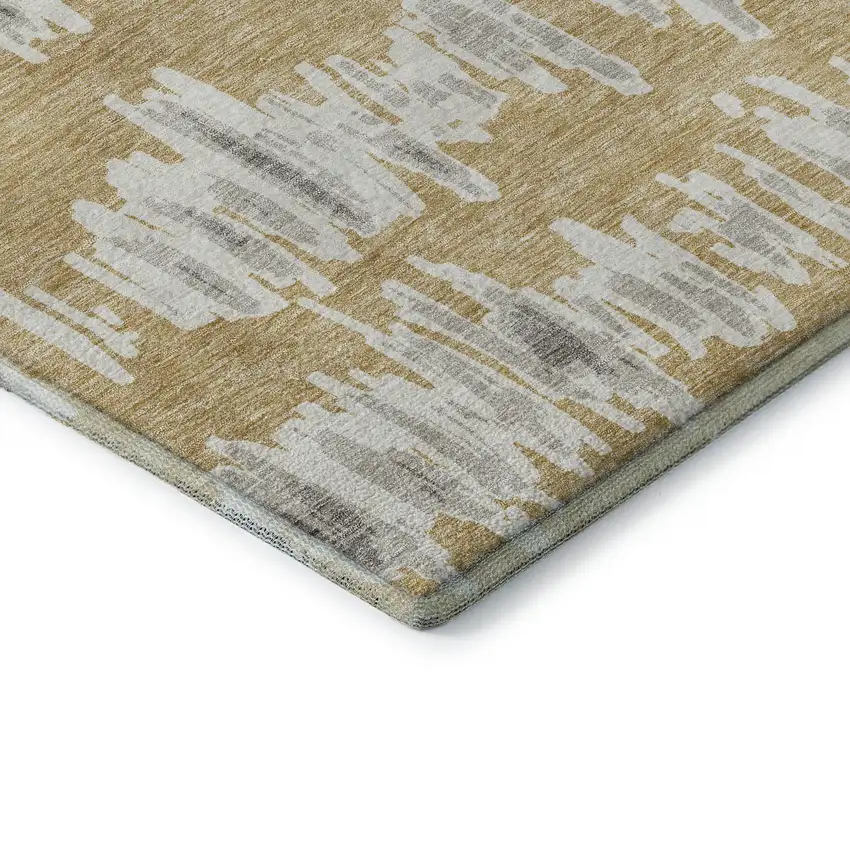 Gold And Beige Striped Washable Area Rug With UV Protection Photo 8