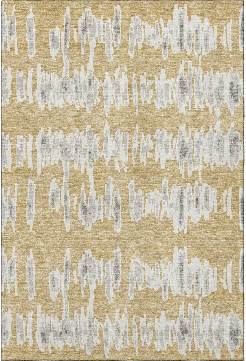 Gold And Beige Striped Washable Area Rug With UV Protection Photo 4