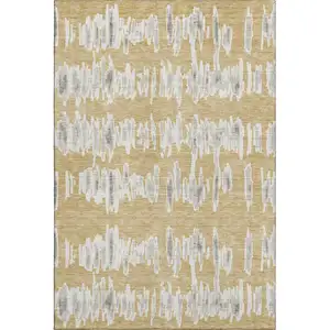 Photo of Gold And Beige Striped Washable Area Rug With UV Protection