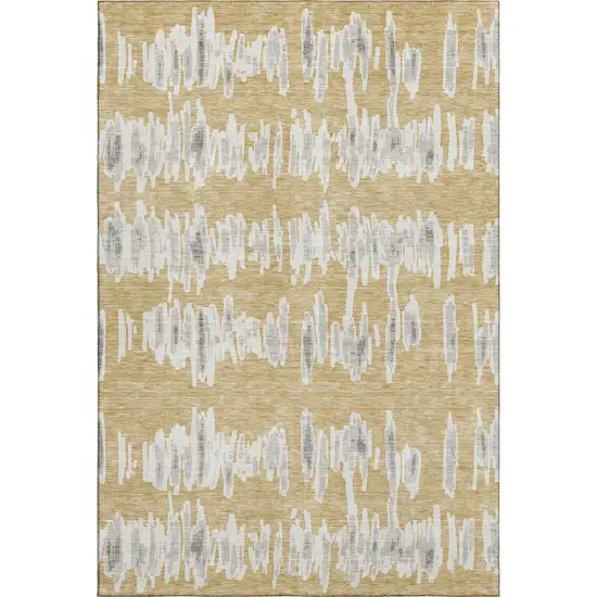 Gold And Beige Striped Washable Area Rug With UV Protection Photo 1