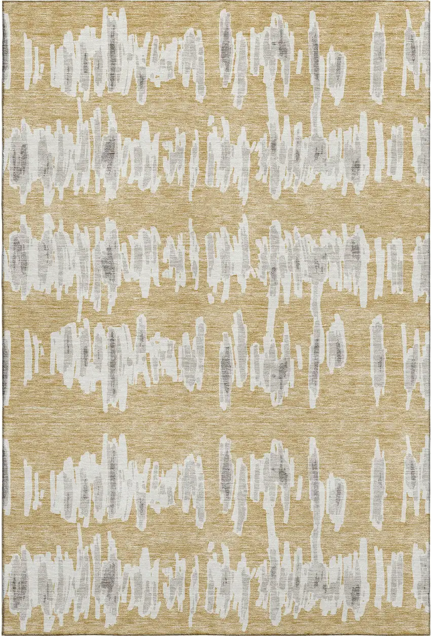 Gold And Beige Striped Washable Area Rug With UV Protection Photo 1