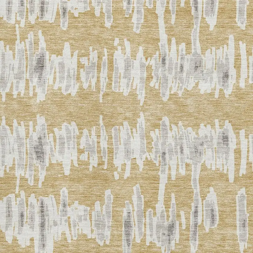 Gold And Beige Striped Washable Area Rug With UV Protection Photo 3
