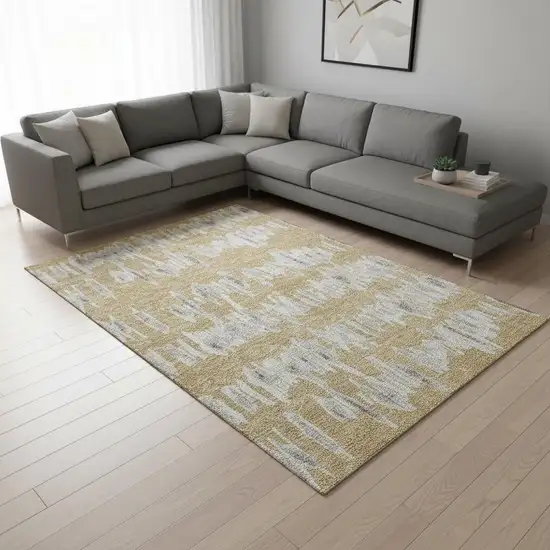 Gold And Beige Striped Washable Area Rug With UV Protection Photo 2