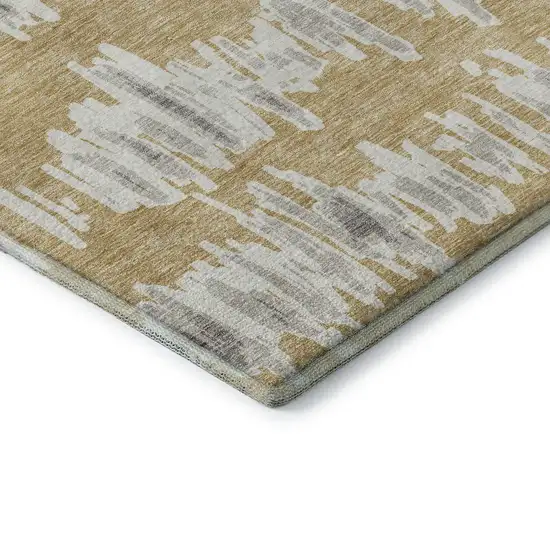 Gold And Beige Striped Washable Area Rug With UV Protection Photo 8