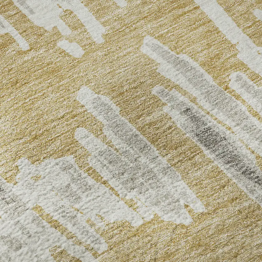Gold And Beige Striped Washable Area Rug With UV Protection Photo 9