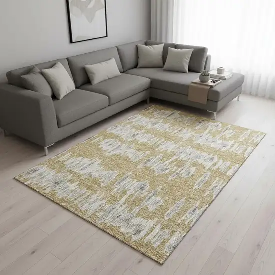 Gold And Beige Striped Washable Area Rug With UV Protection Photo 2