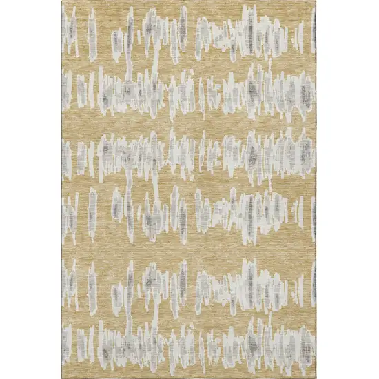 Gold And Beige Striped Washable Area Rug With UV Protection Photo 3