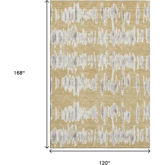 Gold And Beige Striped Washable Area Rug With UV Protection Photo 3