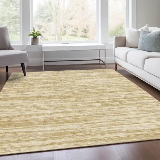 Gold And Beige Striped Washable Area Rug With UV Protection Photo 3