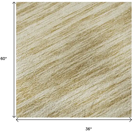 Gold And Beige Striped Washable Area Rug With UV Protection Photo 8