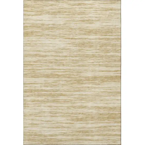 Gold And Beige Striped Washable Area Rug With UV Protection Photo 4