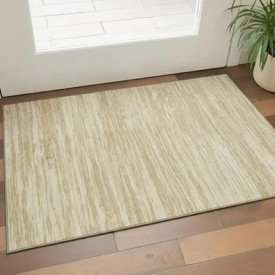 Gold And Beige Striped Washable Area Rug With UV Protection Photo 1