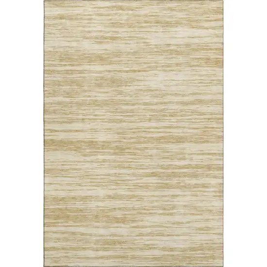 Gold And Beige Striped Washable Area Rug With UV Protection Photo 5