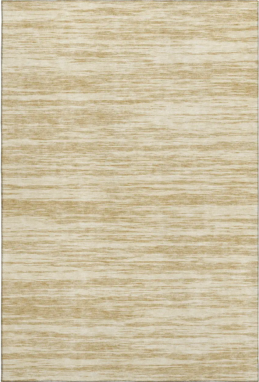 Gold And Beige Striped Washable Area Rug With UV Protection Photo 5