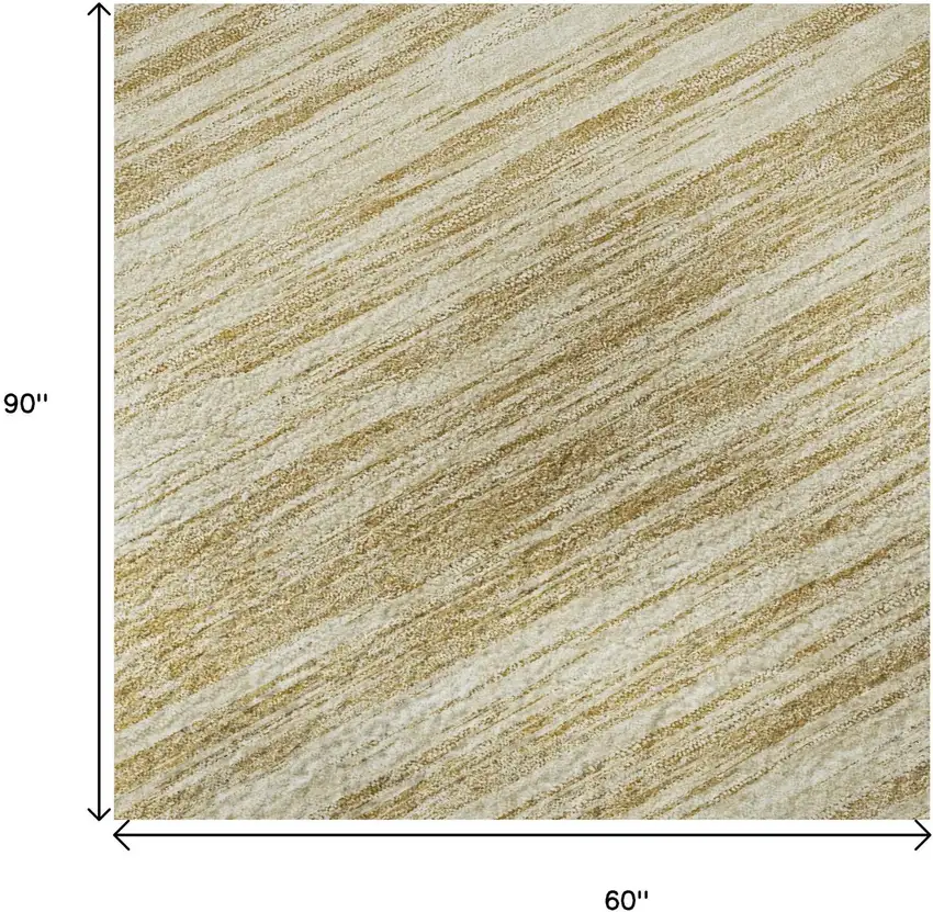 Gold And Beige Striped Washable Area Rug With UV Protection Photo 9