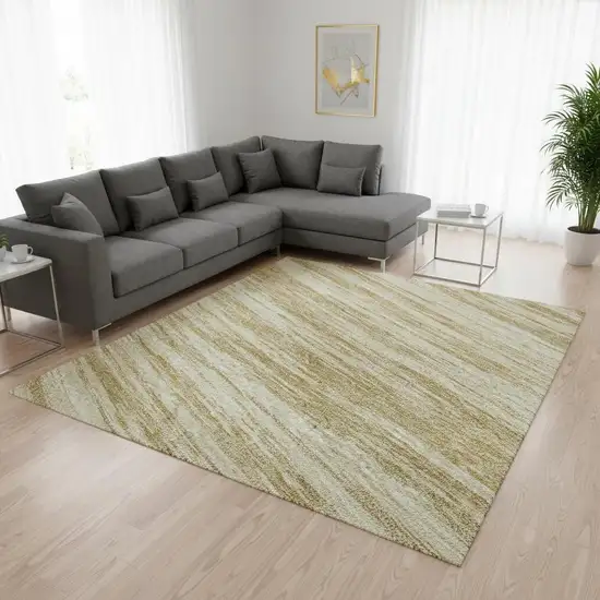 Gold And Beige Striped Washable Area Rug With UV Protection Photo 2