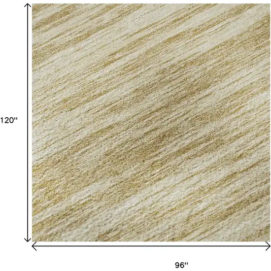 Gold And Beige Striped Washable Area Rug With UV Protection Photo 8