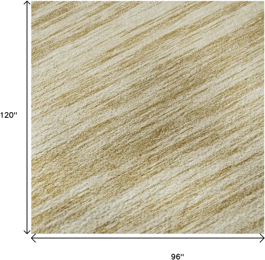Gold And Beige Striped Washable Area Rug With UV Protection Photo 8