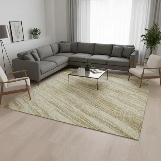 Gold And Beige Striped Washable Area Rug With UV Protection Photo 2