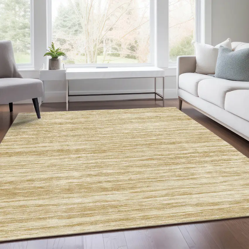 Gold And Beige Striped Washable Area Rug With UV Protection Photo 4