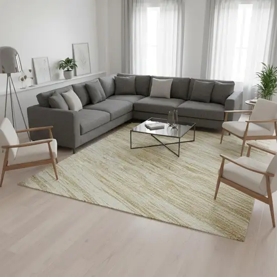 Gold And Beige Striped Washable Area Rug With UV Protection Photo 2