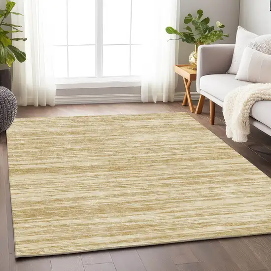 Gold And Beige Striped Washable Area Rug With UV Protection Photo 2