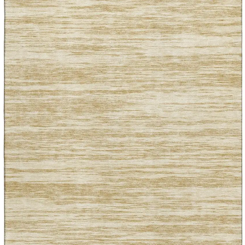 Gold And Beige Striped Washable Area Rug With UV Protection Photo 4