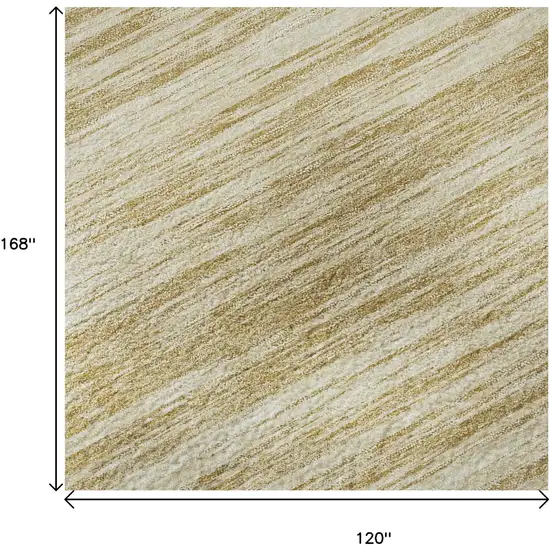 Gold And Beige Striped Washable Area Rug With UV Protection Photo 8