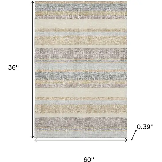 Gold And Beige Striped Washable Area Rug With UV Protection Photo 9