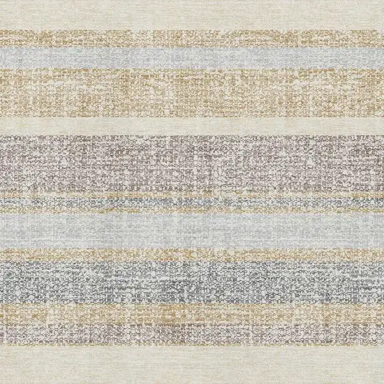 Gold And Beige Striped Washable Area Rug With UV Protection Photo 3