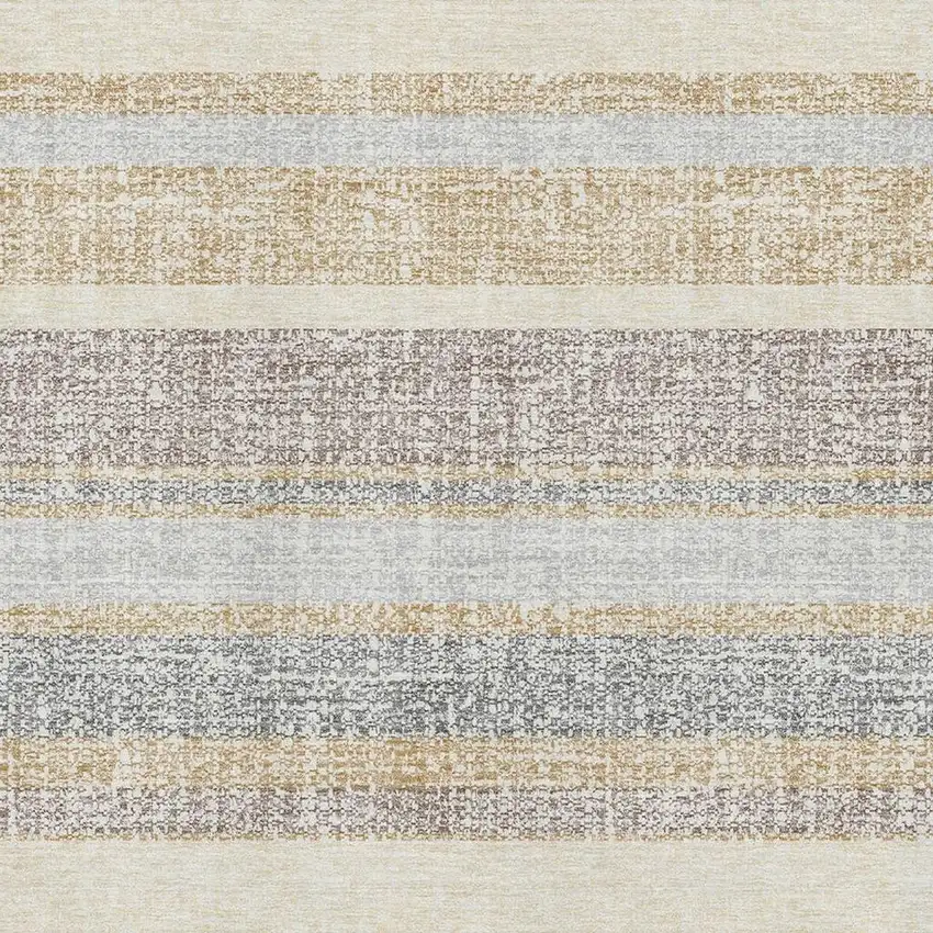 Gold And Beige Striped Washable Area Rug With UV Protection Photo 3