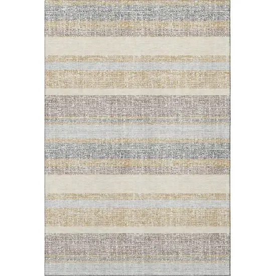 Gold And Beige Striped Washable Area Rug With UV Protection Photo 4