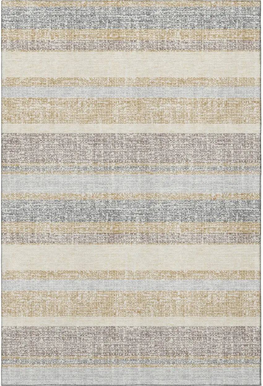 Gold And Beige Striped Washable Area Rug With UV Protection Photo 4