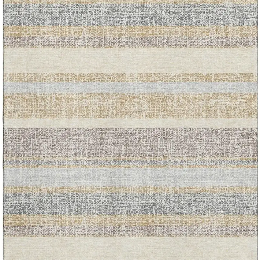 Gold And Beige Striped Washable Area Rug With UV Protection Photo 3