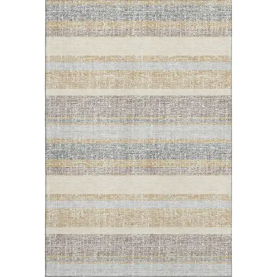Gold And Beige Striped Washable Area Rug With UV Protection Photo 1