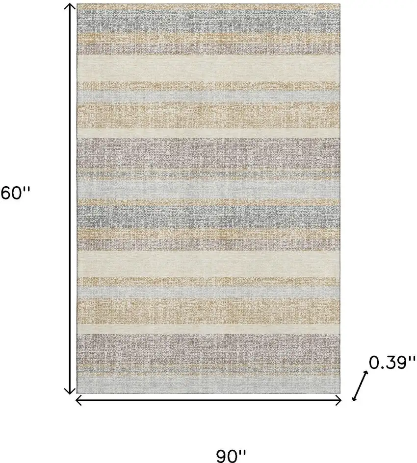 Gold And Beige Striped Washable Area Rug With UV Protection Photo 9