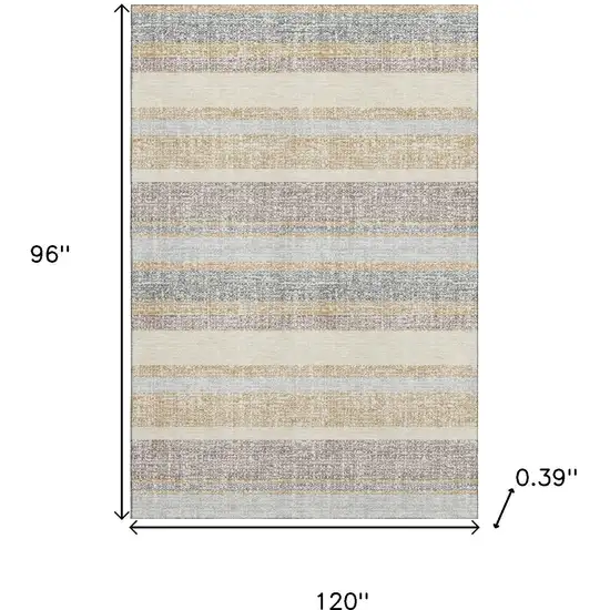 Gold And Beige Striped Washable Area Rug With UV Protection Photo 9