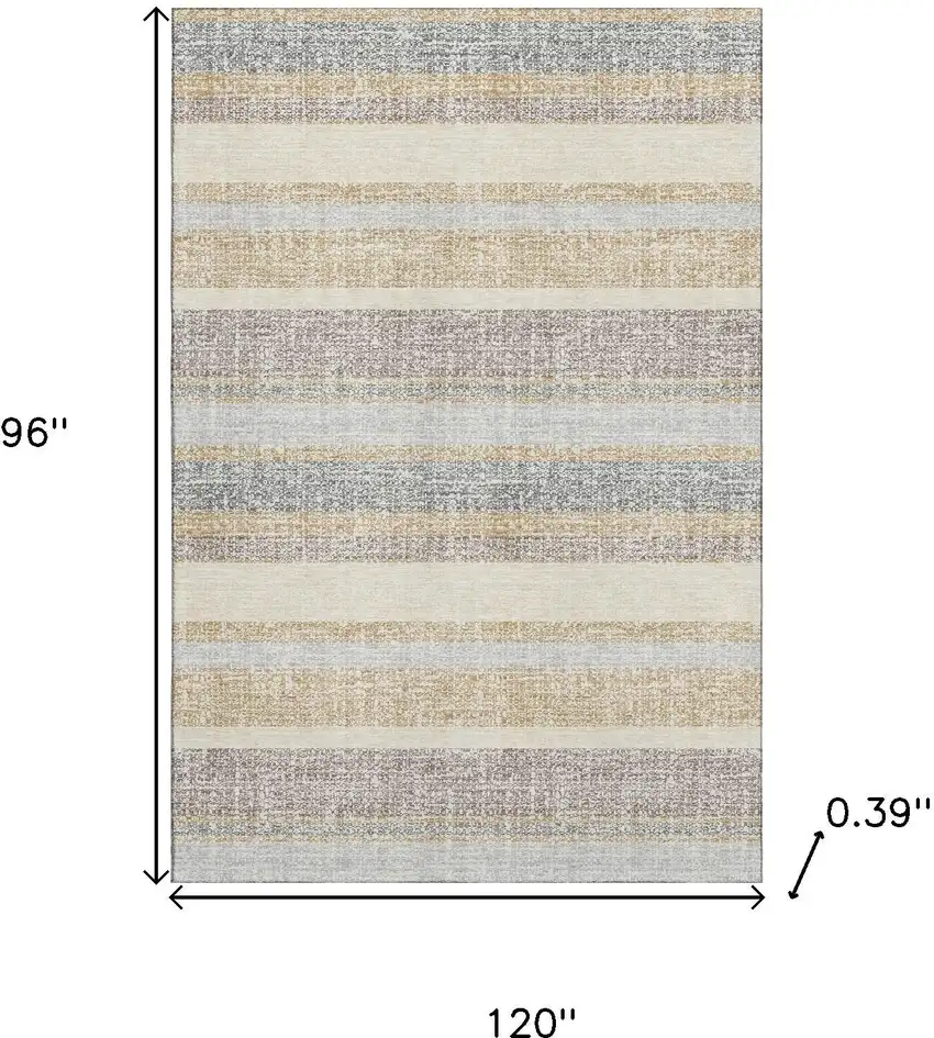 Gold And Beige Striped Washable Area Rug With UV Protection Photo 9