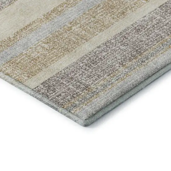 Gold And Beige Striped Washable Area Rug With UV Protection Photo 7